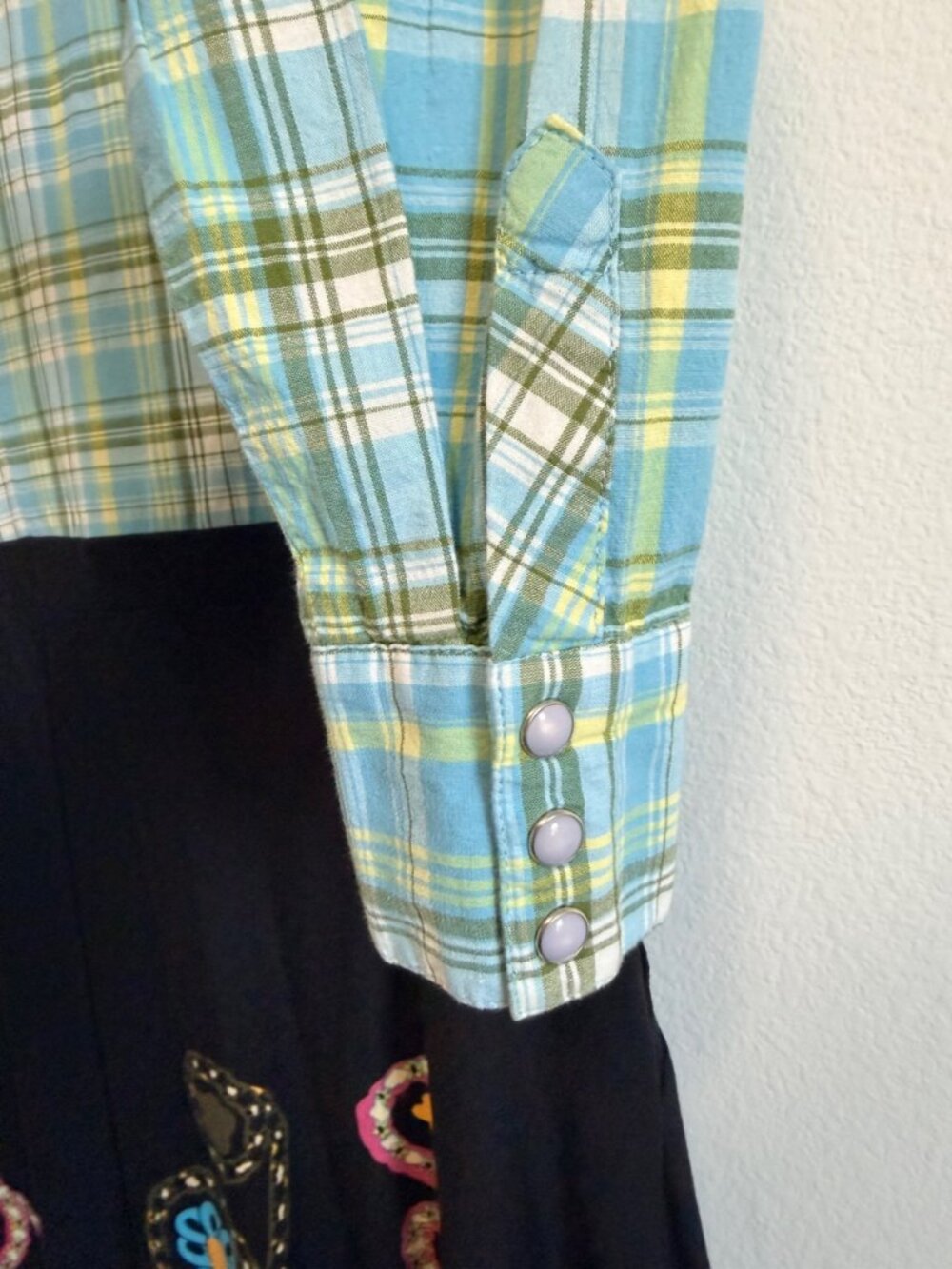 Ivy Jane Long Sleeve Floral Embroidered Plaid Top Stretch Skirt Dress Size S. - Picture 6 of 9